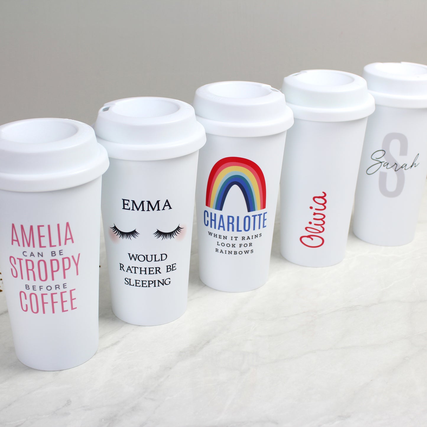 Personalised Rainbow Double Walled Plastic Travel Mug