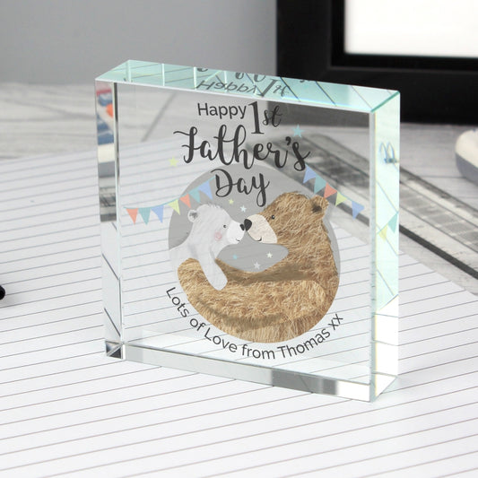 Personalised 1st Father's Day 'Daddy Bear' Large Crystal Token