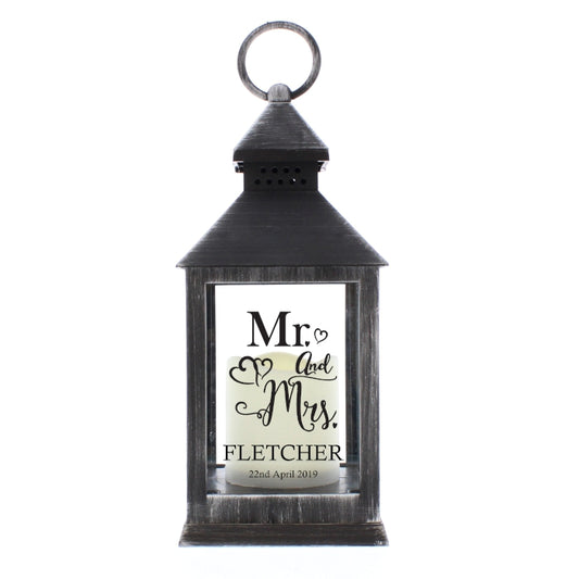 Personalised 'Mr and Mrs' Rustic Black Lantern