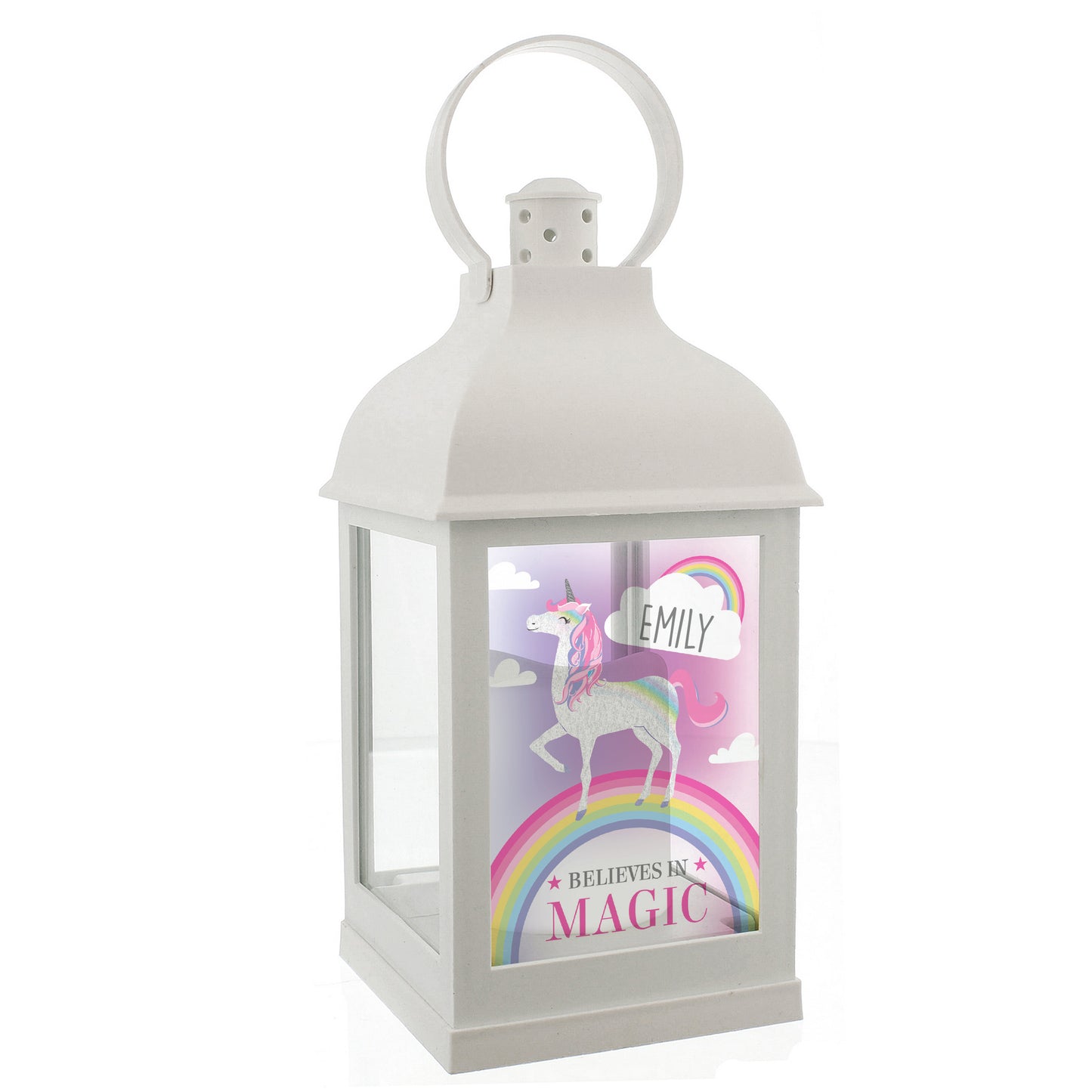 Personalised Unicorn Frost White Lantern