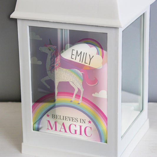 Personalised Unicorn Frost White Lantern