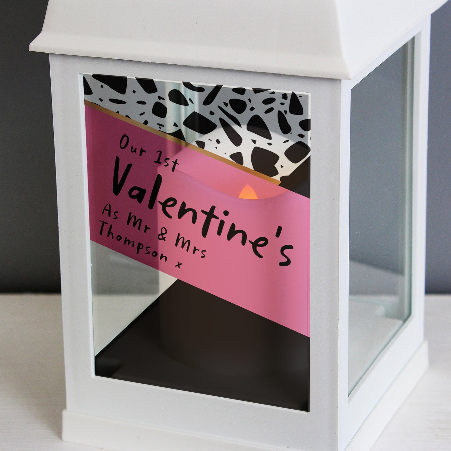 Personalised Pink & Black Rustic White Lantern