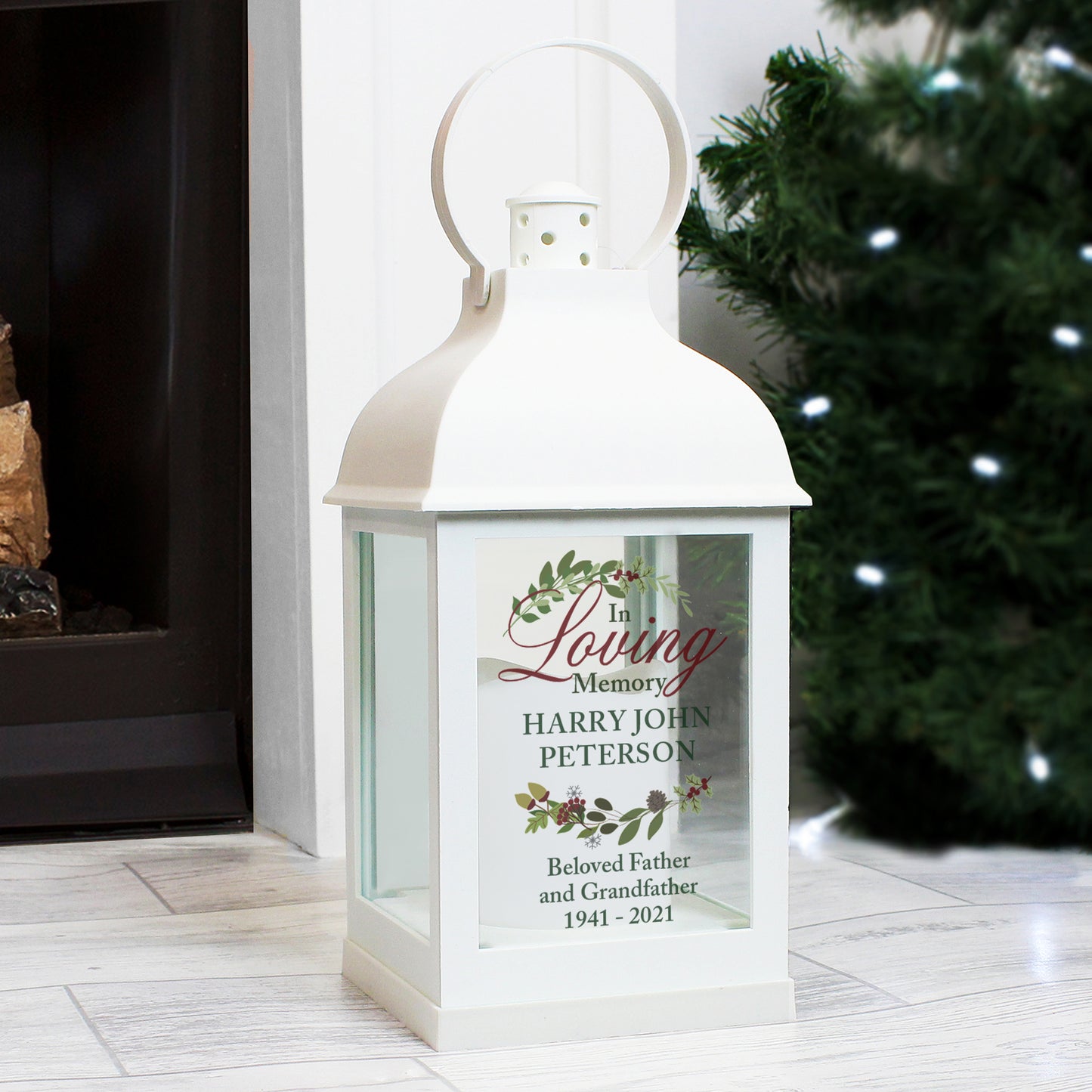 Personalised 'In Loving Memory' White LED Lantern
