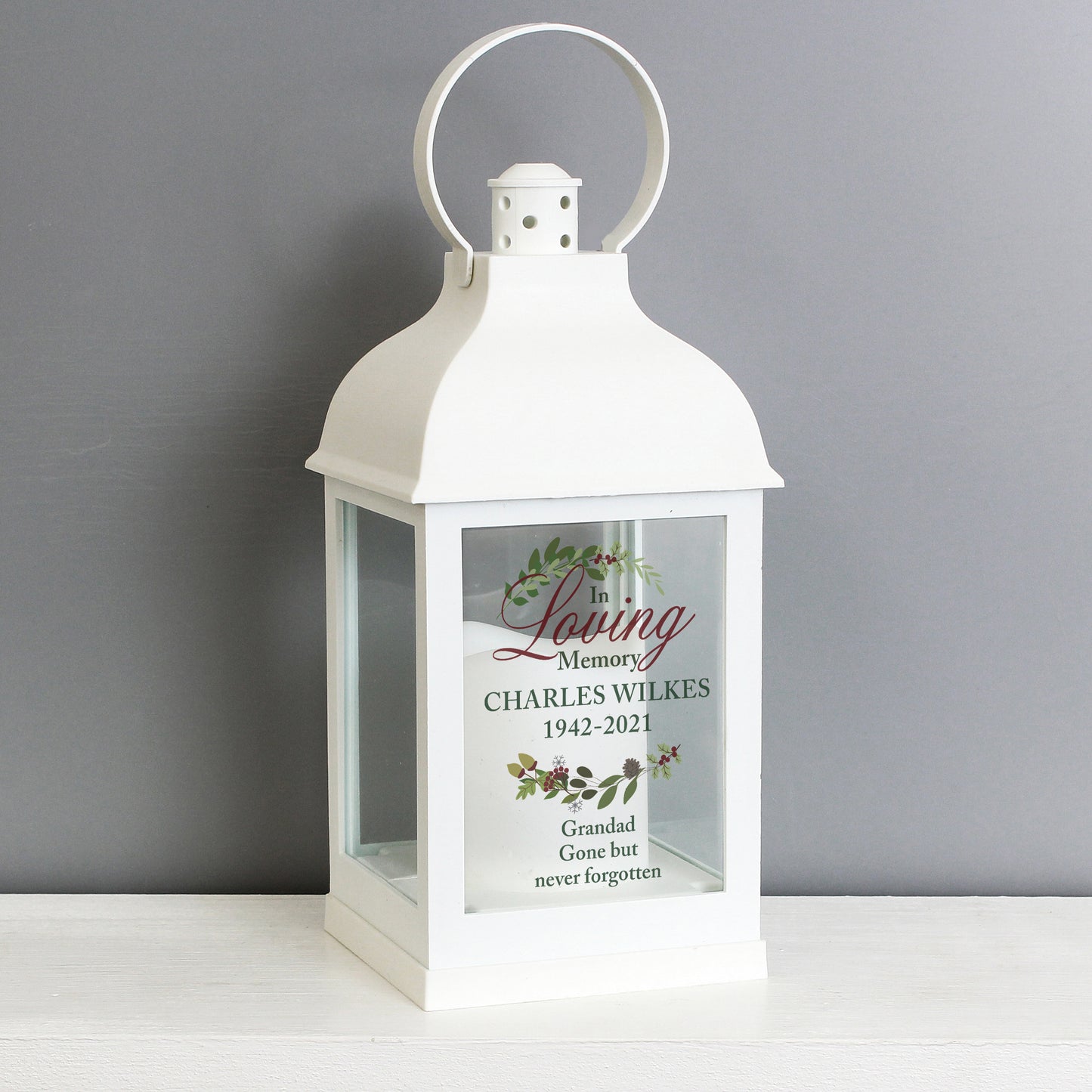 Personalised 'In Loving Memory' White LED Lantern