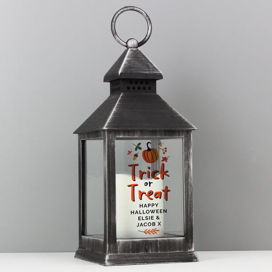 Personalised Halloween 'Trick or Treat' Rustic Black Lantern