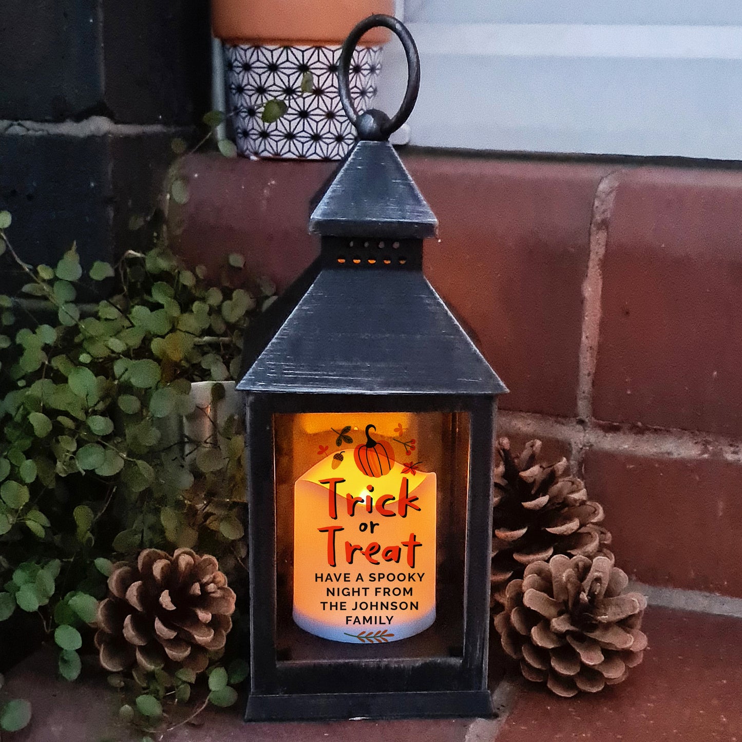 Personalised Halloween 'Trick or Treat' Rustic Black Lantern