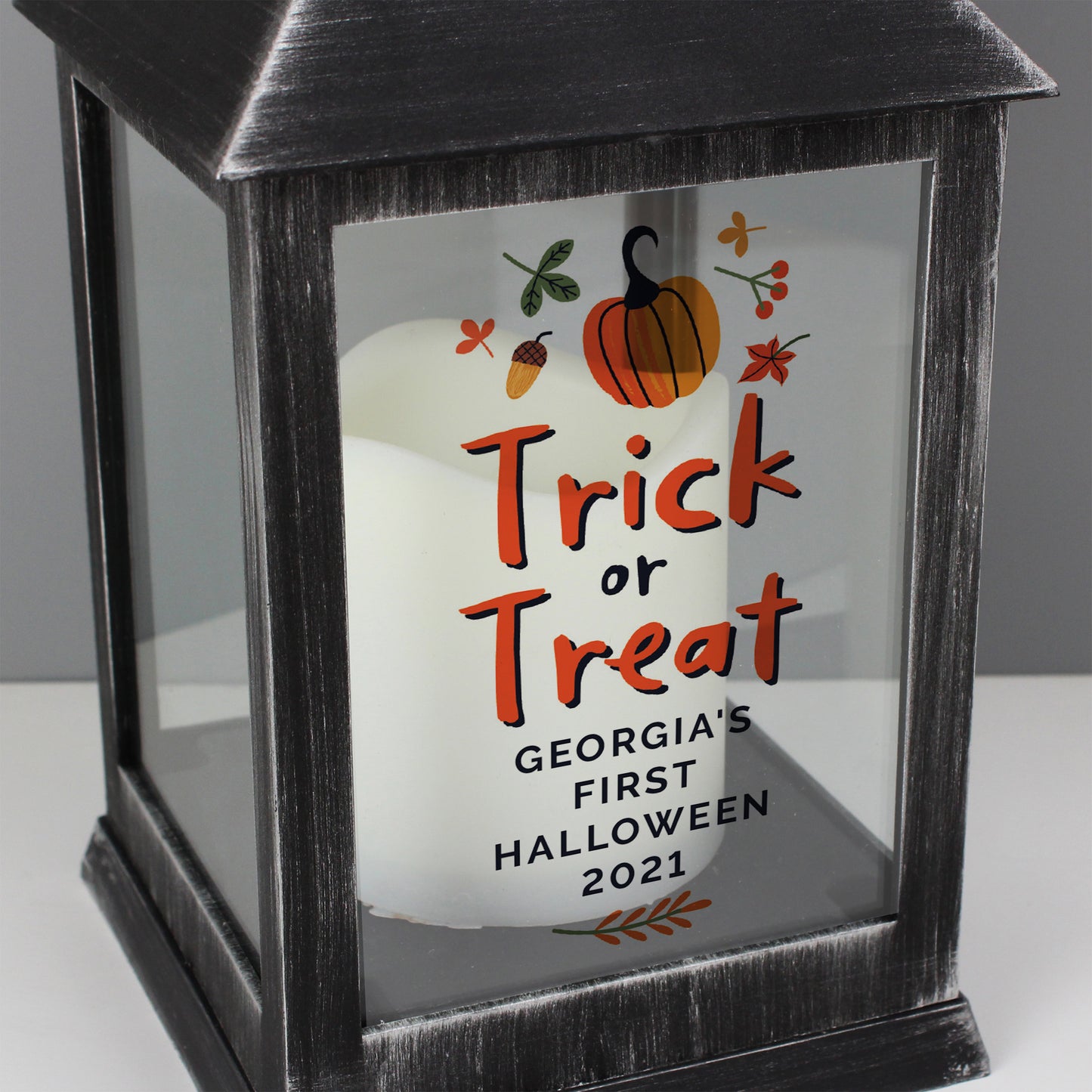 Personalised Halloween 'Trick or Treat' Rustic Black Lantern