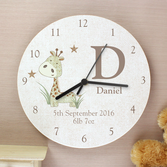 Personalised Hessian Giraffe Shabby Chic Wooden Clock