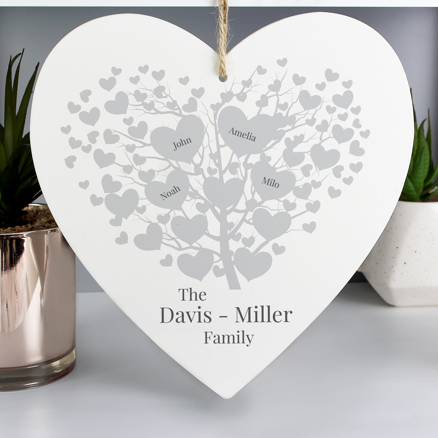 Personalised Family Tree Large Wooden Heart (22cm) - Add up to NINE (9) Names!