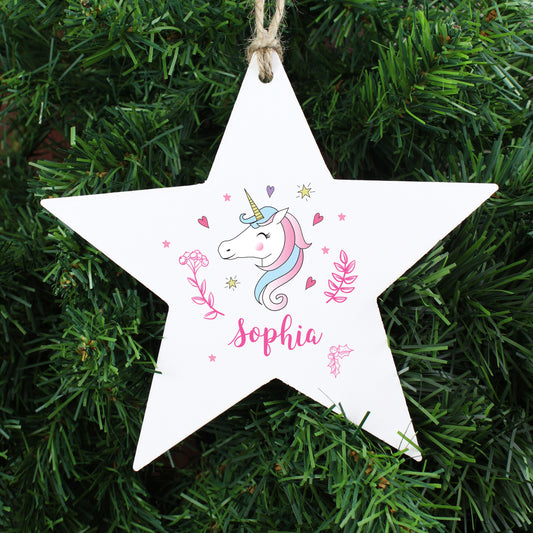 Personalised Unicorn Wooden Star Decoration