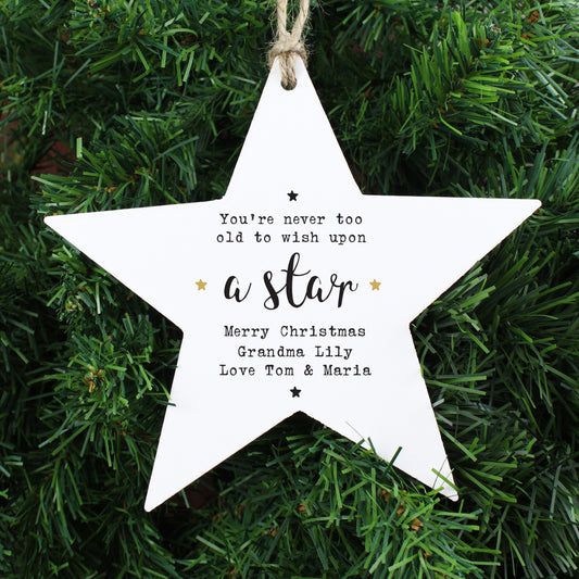 Personalised 'Wish Upon a Star' Wooden Star Decoration