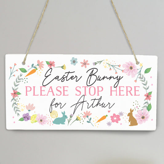Personalised Easter Springtime Wooden Hanging Sign