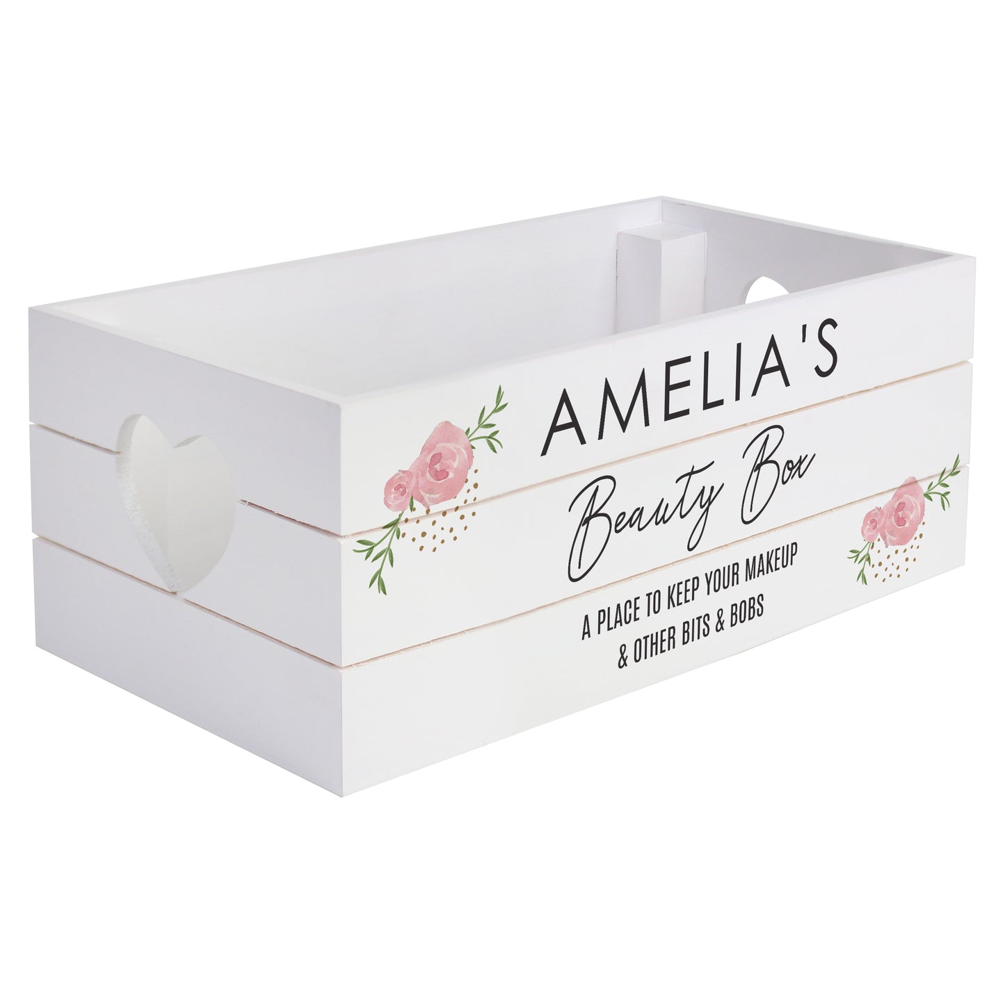 Personalised White Wooden Crate - Abstract Rose Design