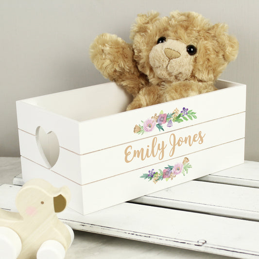 Personalised White Wooden Crate - Floral Design