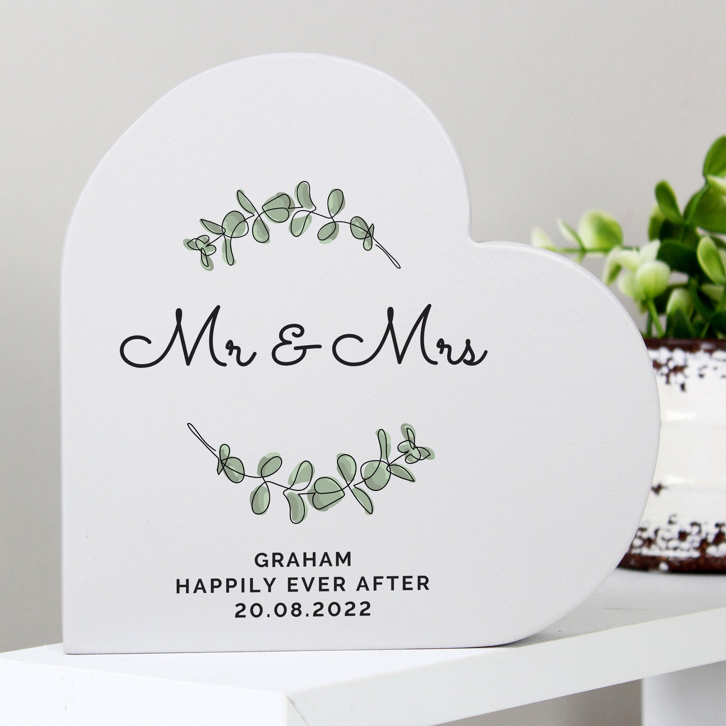 Personalised Botanical Free Standing Wooden Heart Ornament