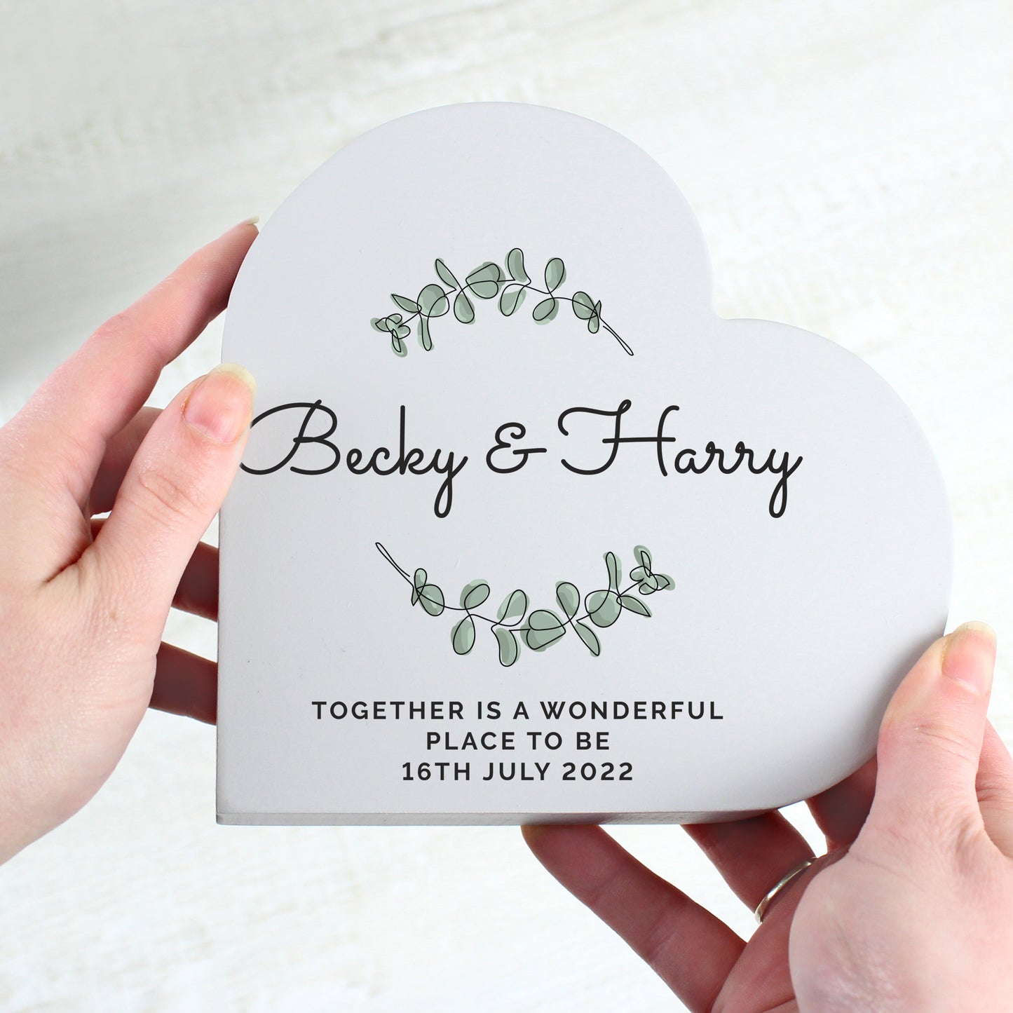 Personalised Botanical Free Standing Wooden Heart Ornament