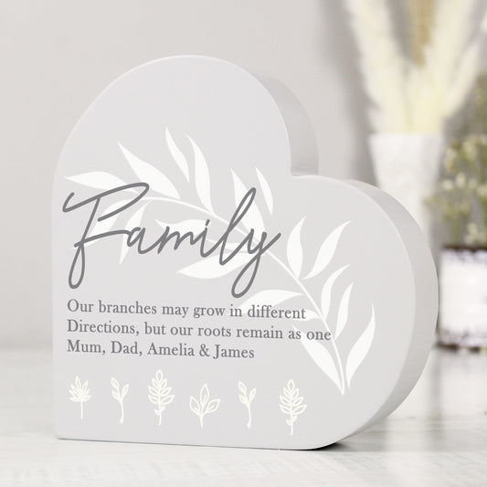Personalised Leaf Decor Free Standing Wooden Heart Ornament