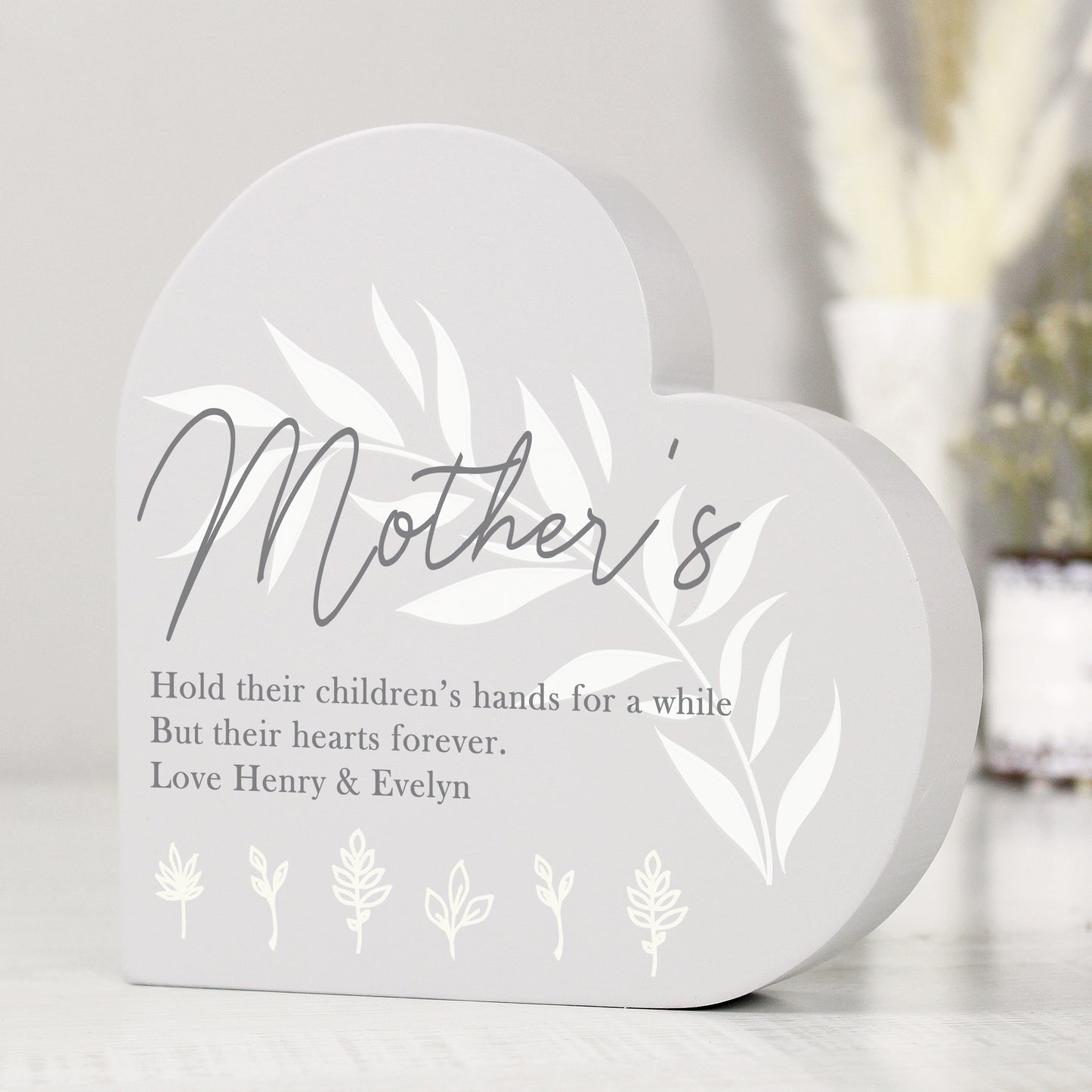 Personalised Leaf Decor Free Standing Wooden Heart Ornament