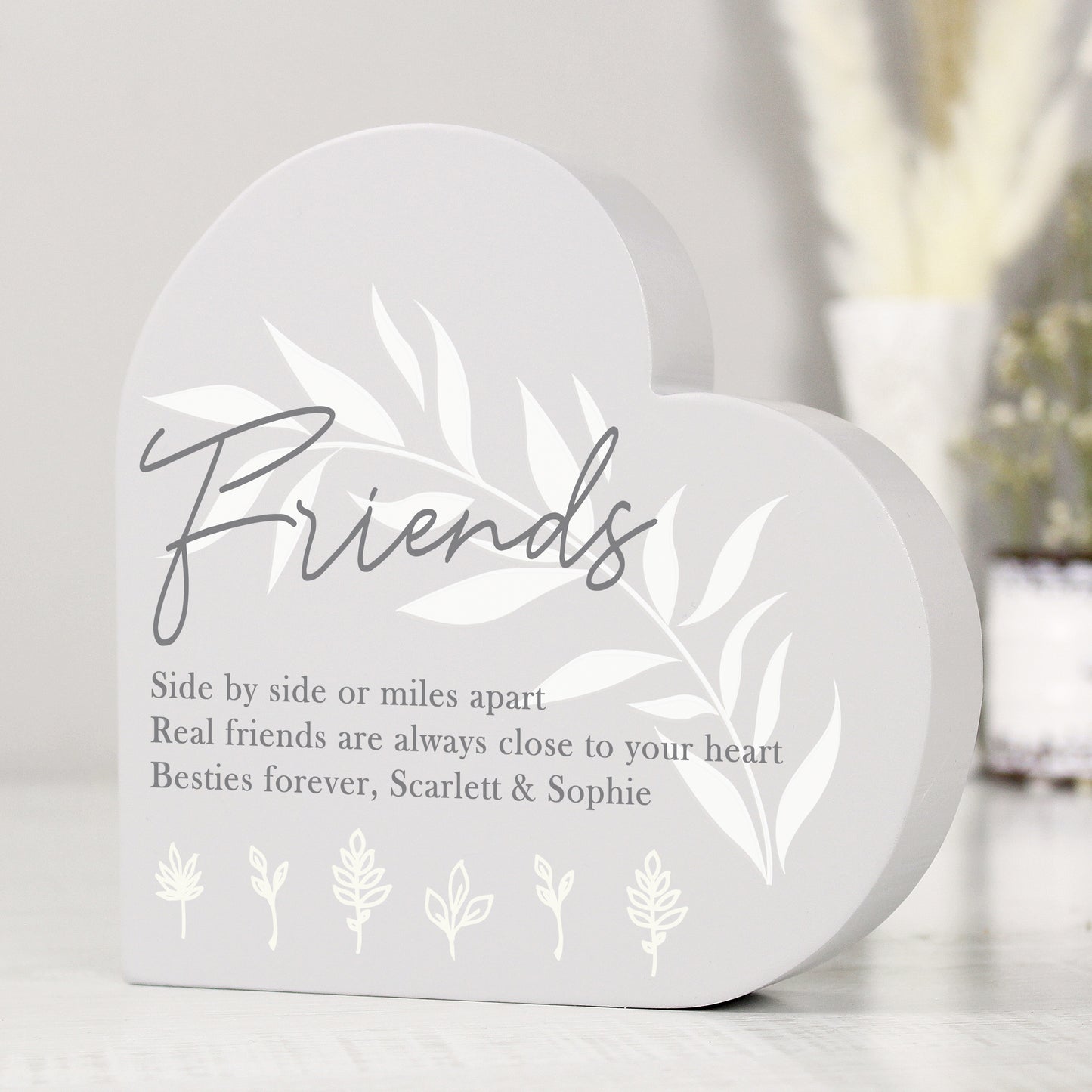 Personalised Leaf Decor Free Standing Wooden Heart Ornament