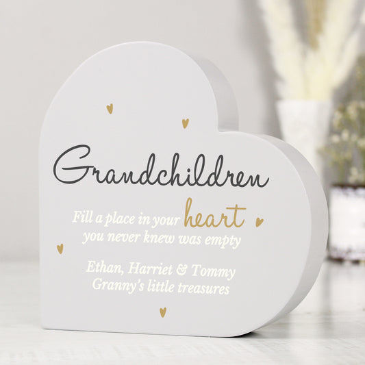 Personalised Grandchildren Free Standing Wooden Heart Ornament