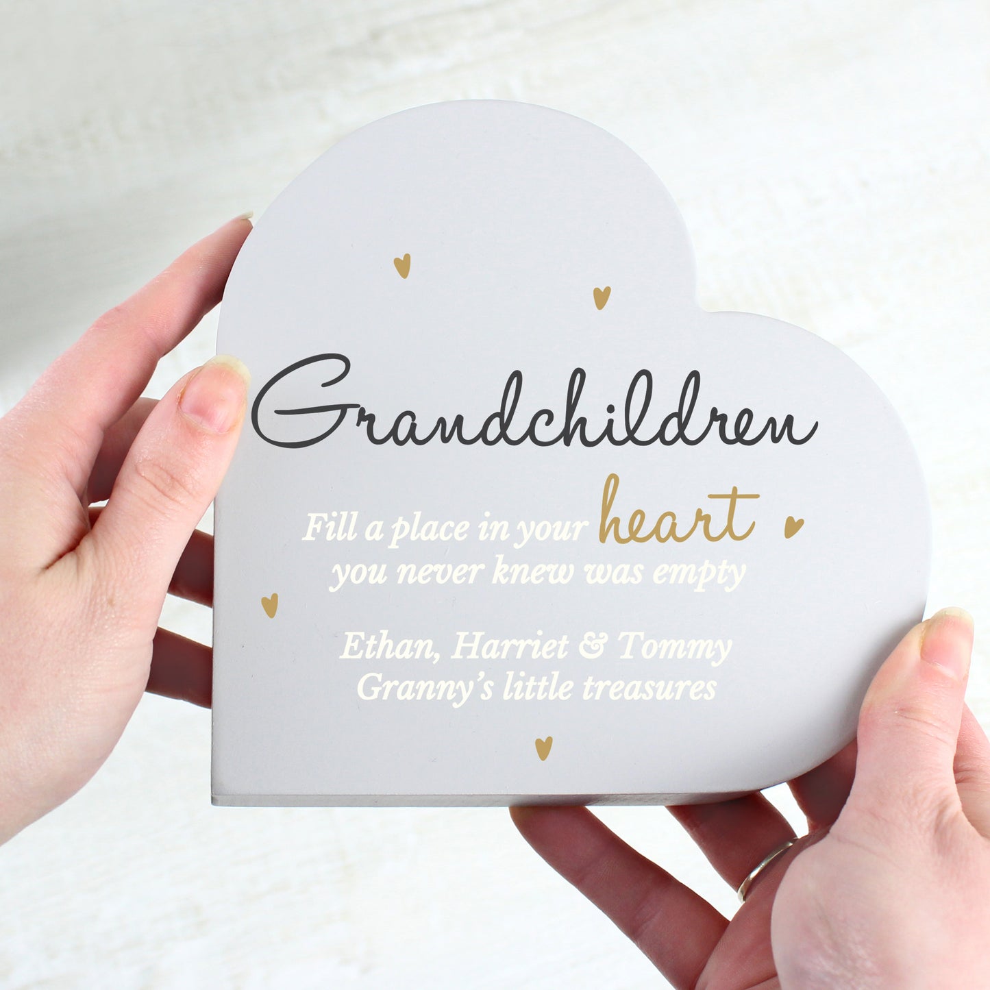 Personalised Grandchildren Free Standing Wooden Heart Ornament