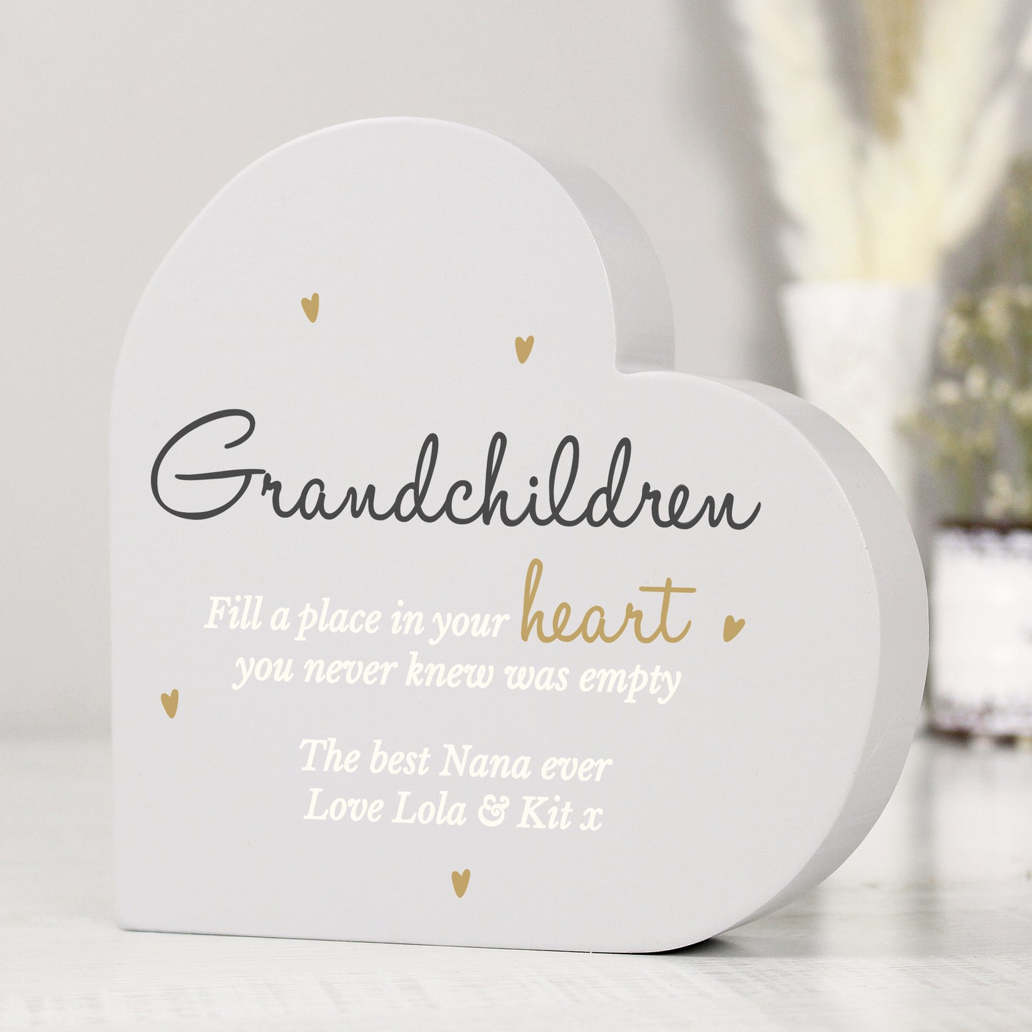 Personalised Grandchildren Free Standing Wooden Heart Ornament