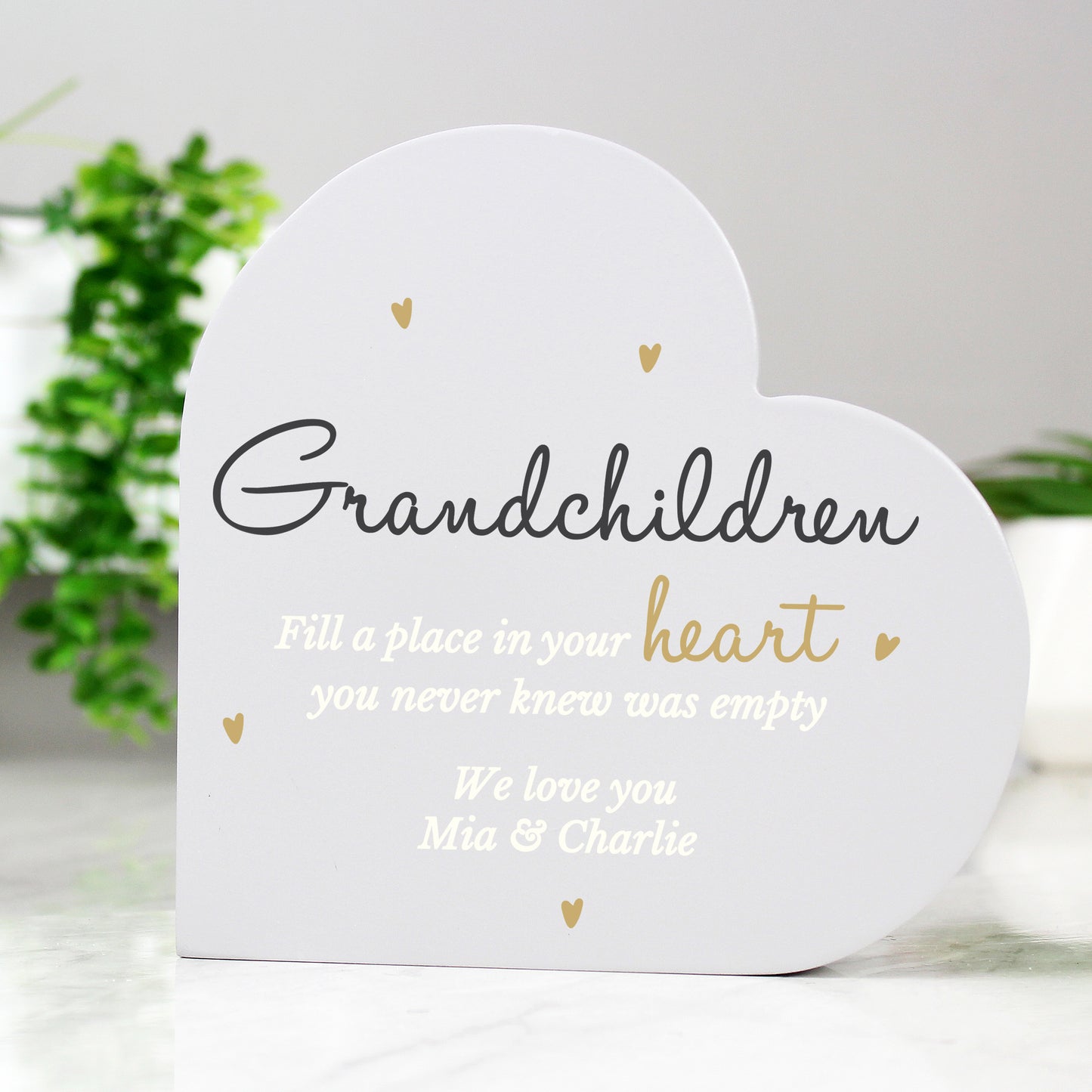 Personalised Grandchildren Free Standing Wooden Heart Ornament