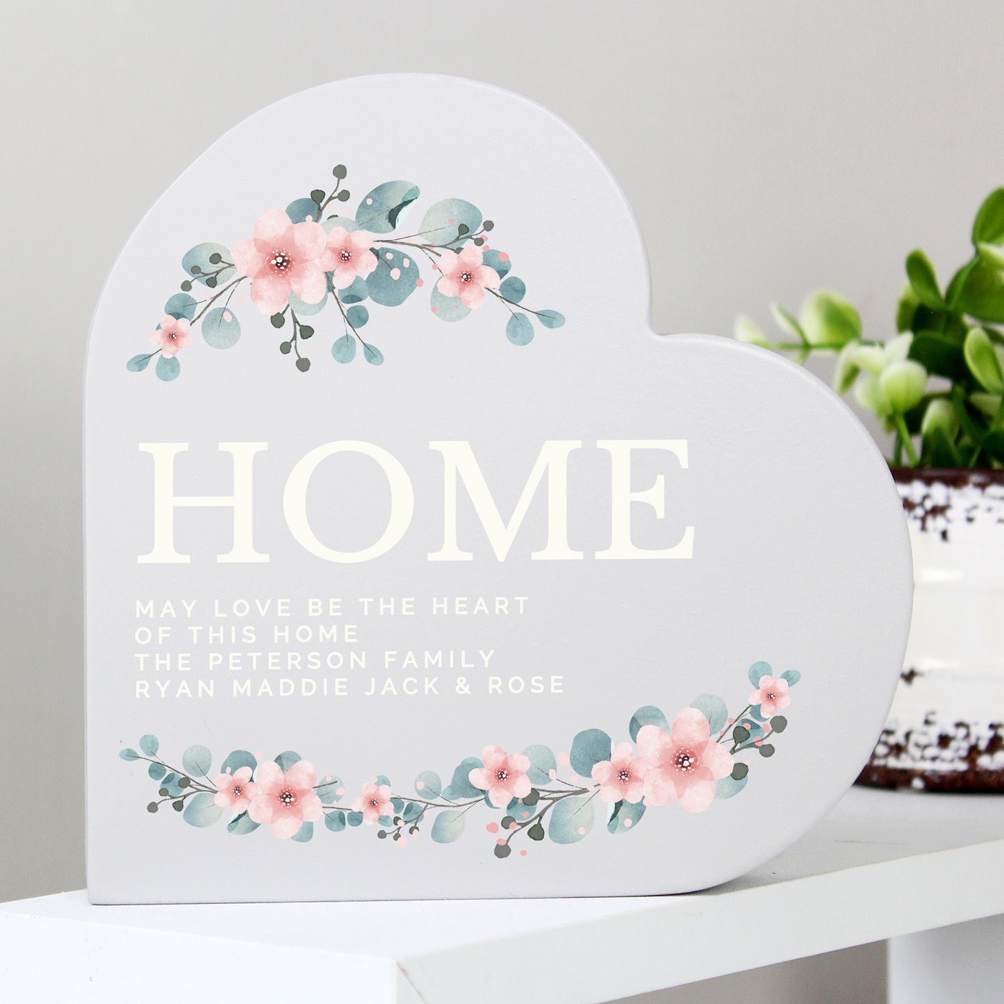 Personalised Floral Free Standing Wooden Heart Ornament