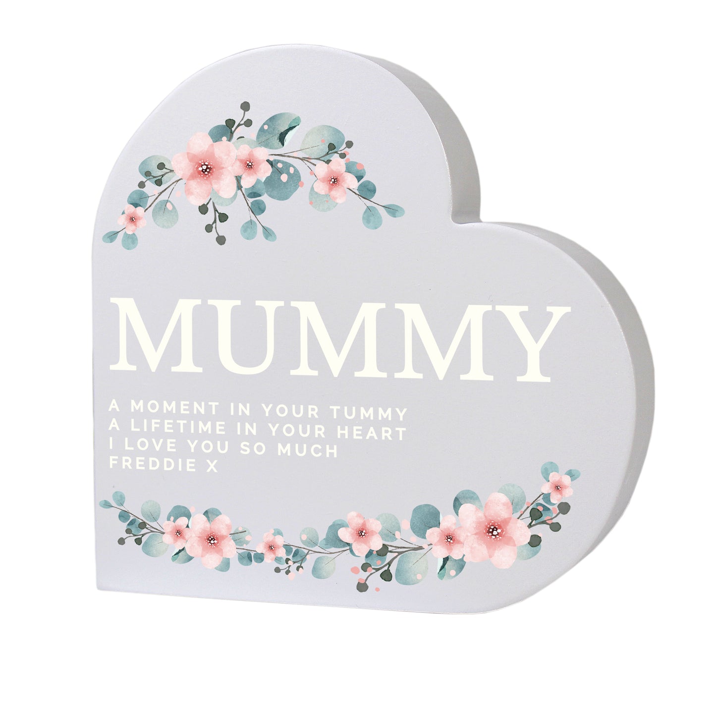 Personalised Floral Free Standing Wooden Heart Ornament