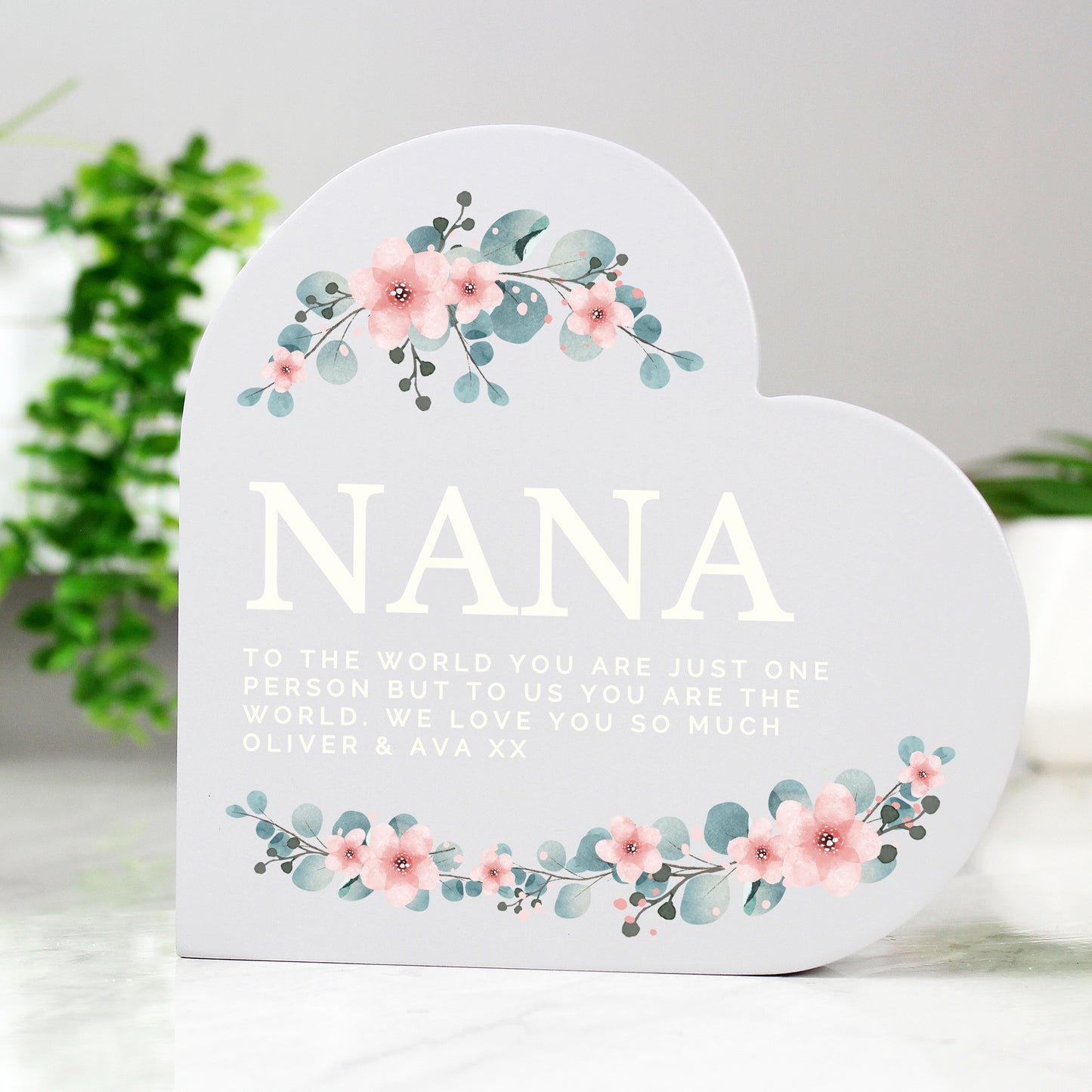 Personalised Floral Free Standing Wooden Heart Ornament