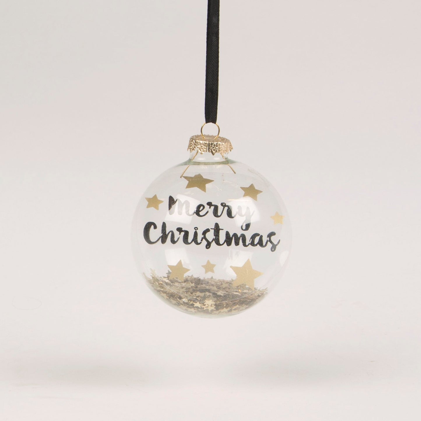 Merry Christmas Glass Bauble with Star Sequins