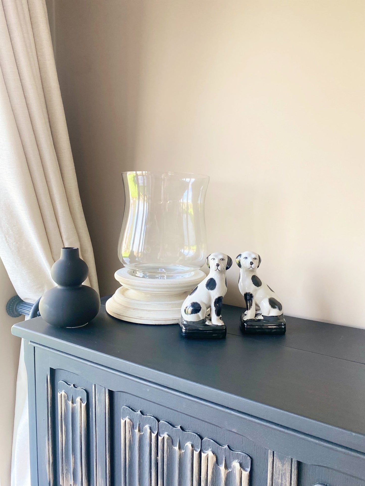 Black and White Porcelain Dog Ornaments - Set of 2
