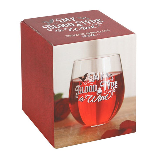 'My Blood Type is Wine' Stemless Glass