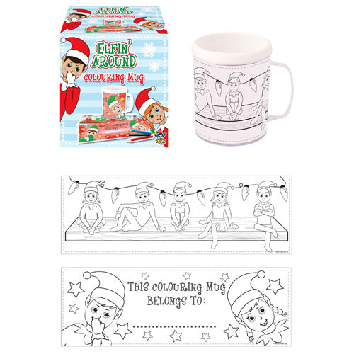 Childrens Colour Your Own Christmas Elfin Around (Plastic) Mug