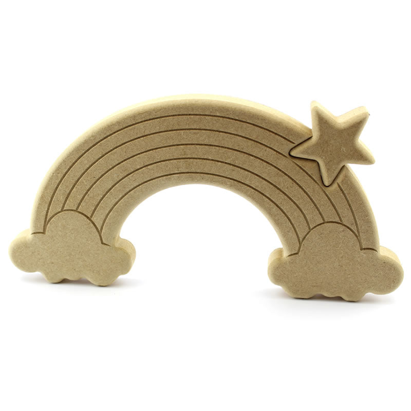 Engraved Wooden Rainbow with Clouds & Star Cutout Free Standing Decoration
