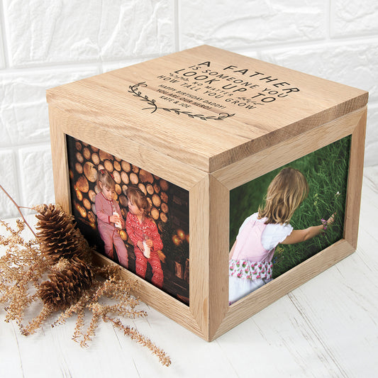 Personalised 'A Father Is...' Oak Photo Keepsake Box