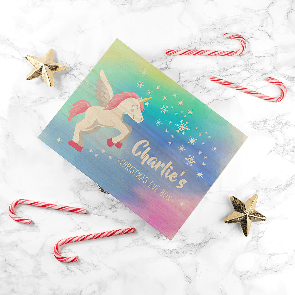 Personalised Unicorn Rainbow Effect Christmas Eve Box - Small or Large