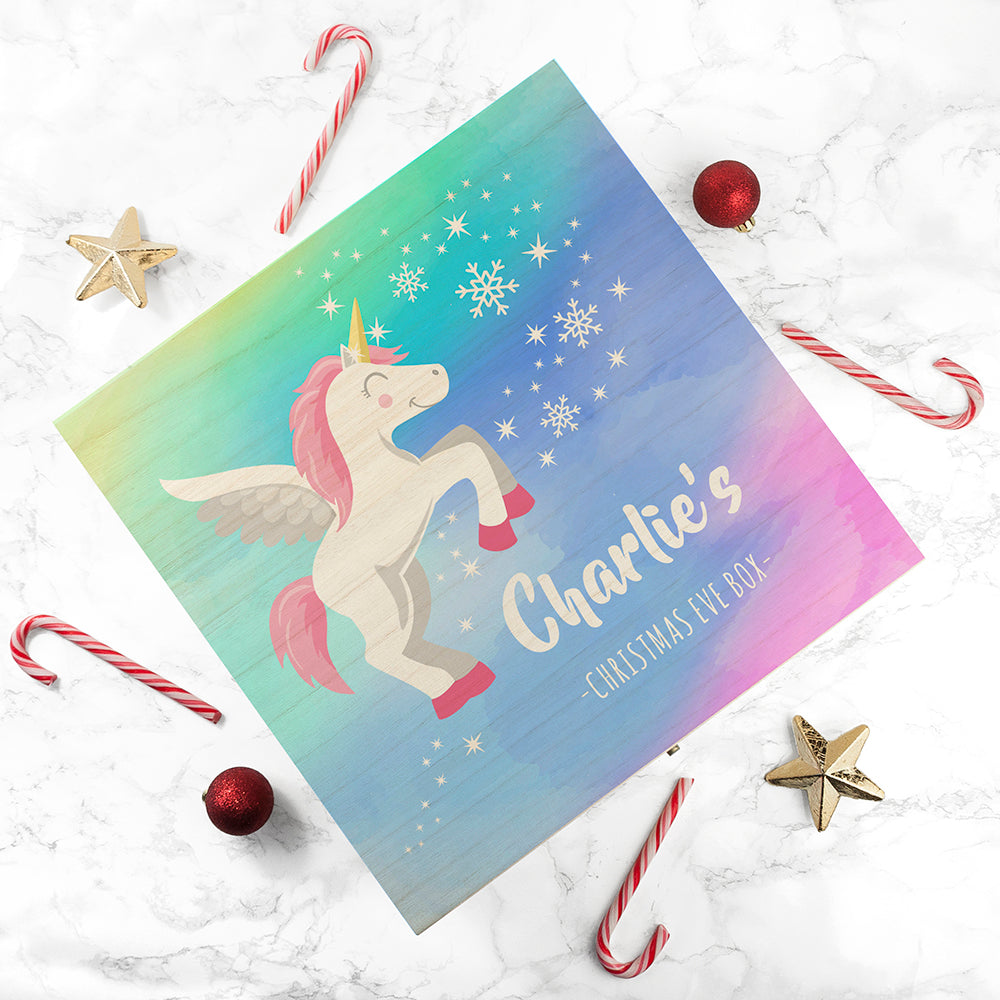 Personalised Unicorn Rainbow Effect Christmas Eve Box - Small or Large