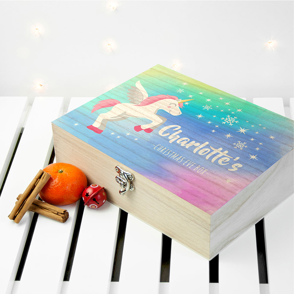 Personalised Unicorn Rainbow Effect Christmas Eve Box - Small or Large
