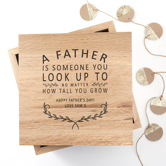 Personalised 'A Father Is...' Oak Photo Keepsake Box