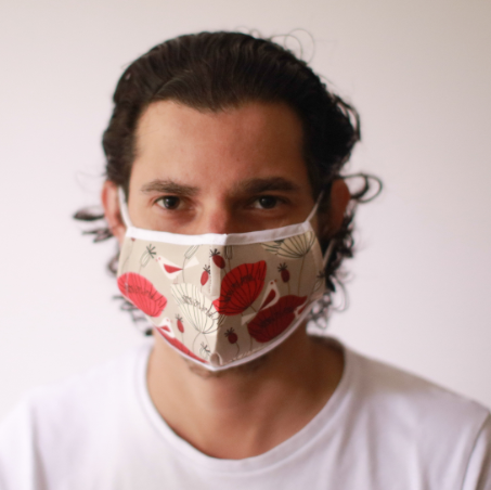Poppies Reusable Face Mask including 1 PM2.5 Filter (Large - Adult)