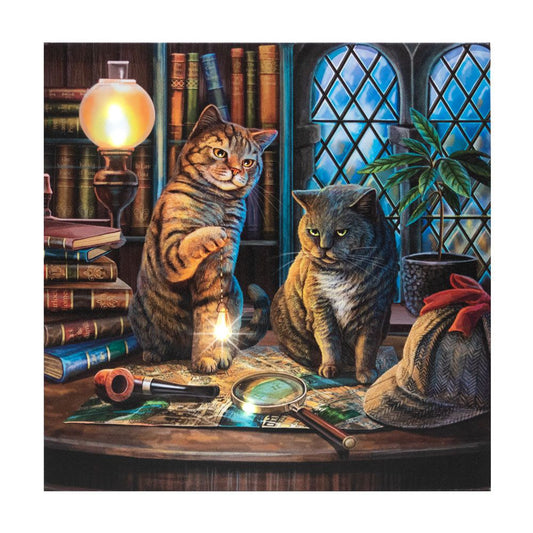 30x30cm 'Purrlock Holmes' Light Up Canvas Plaque by Lisa Parker