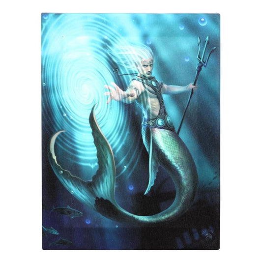 19x25cm Water Element Wizard (Mermaid/Merman) Canvas Plaque by Anne Stokes