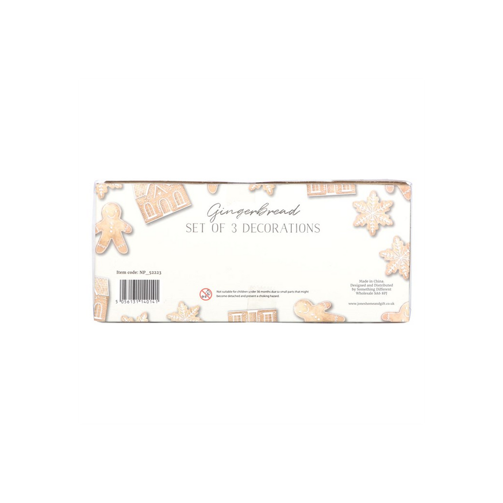 Set of 3 Hanging Gingerbread Christmas Tree Decorations