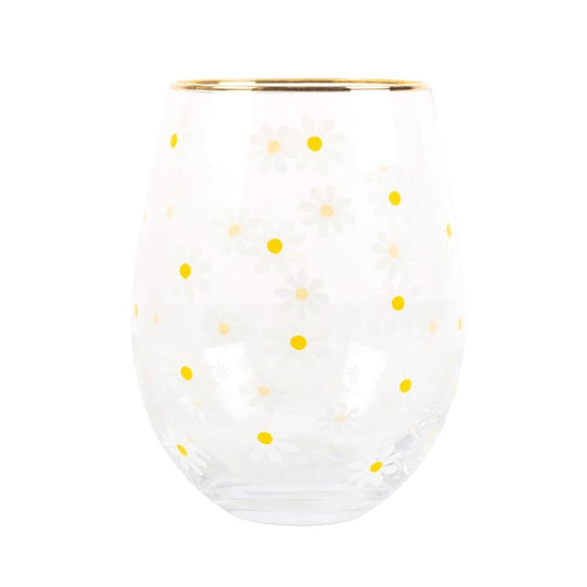 Daisy Print Stemless Wine Glass
