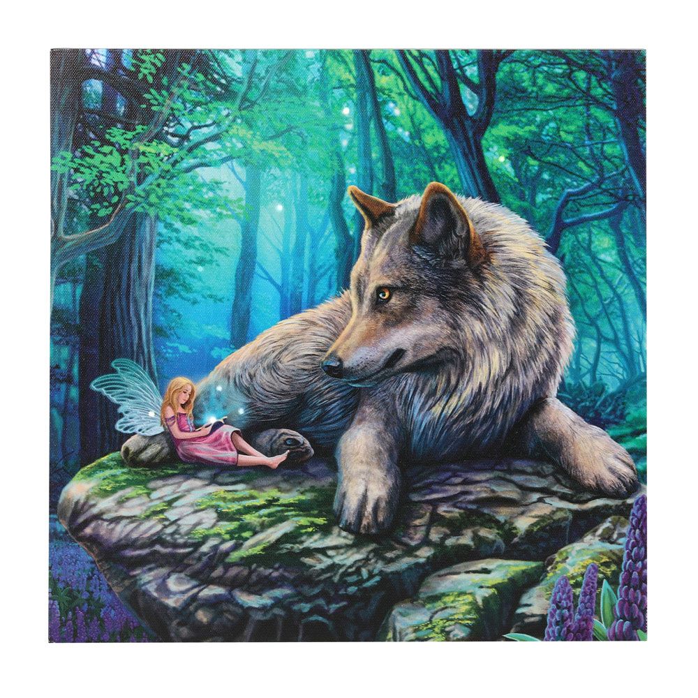 30x30cm 'Fairy Stories' (Wolf and Fairy) Light Up Canvas Plaque by Lisa Parker