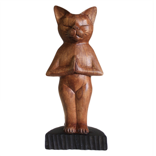 Large Hand Carved Wooden Yoga Cats (30cm) - 3 Designs Available