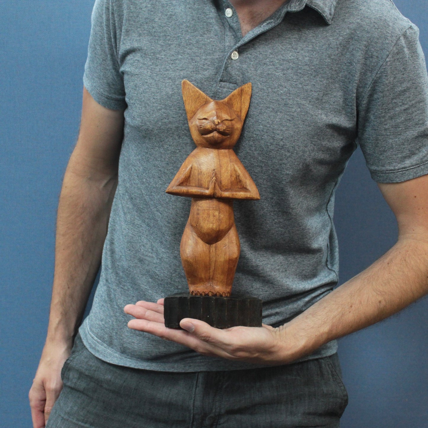 Large Hand Carved Wooden Yoga Cats (30cm) - 3 Designs Available