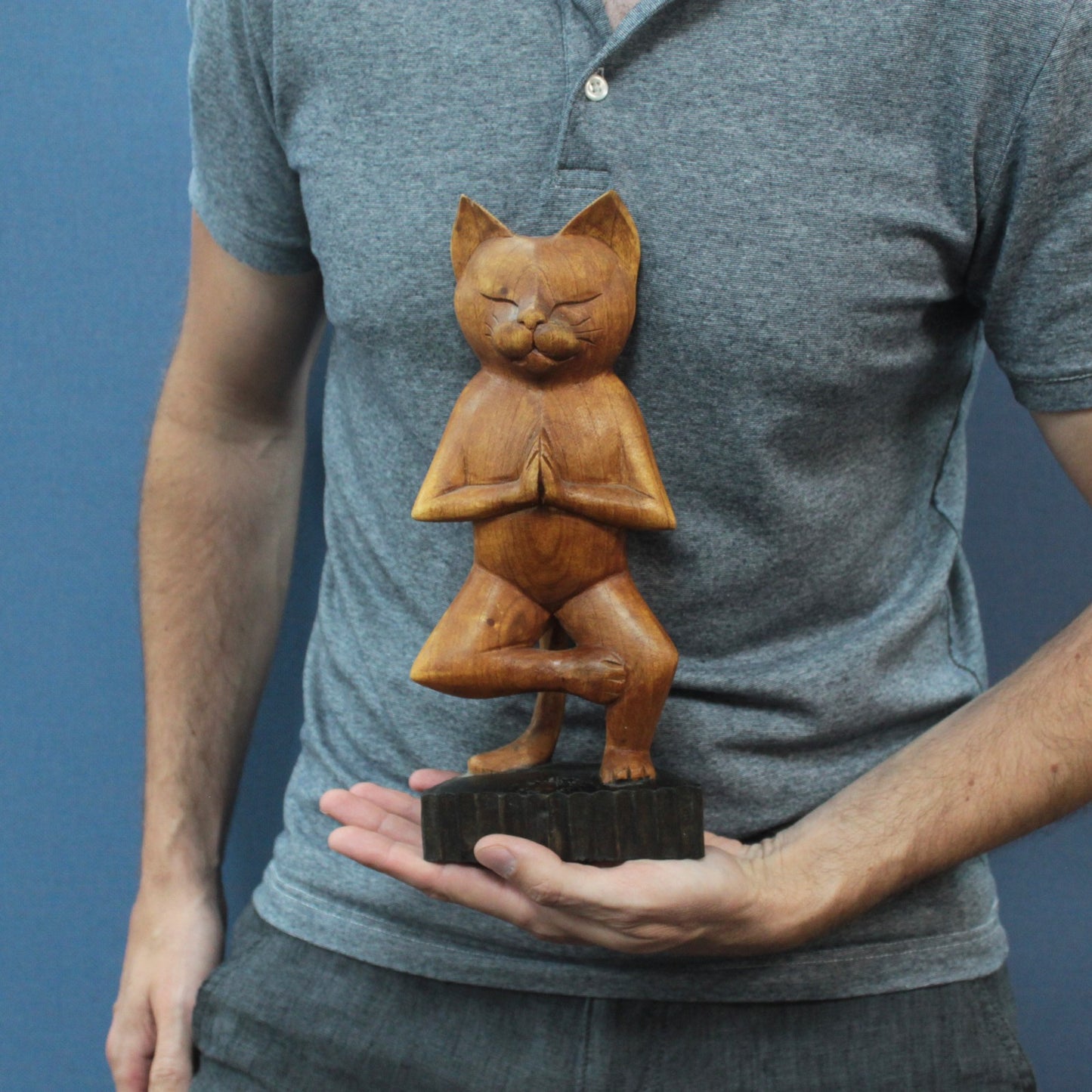 Large Hand Carved Wooden Yoga Cats (30cm) - 3 Designs Available