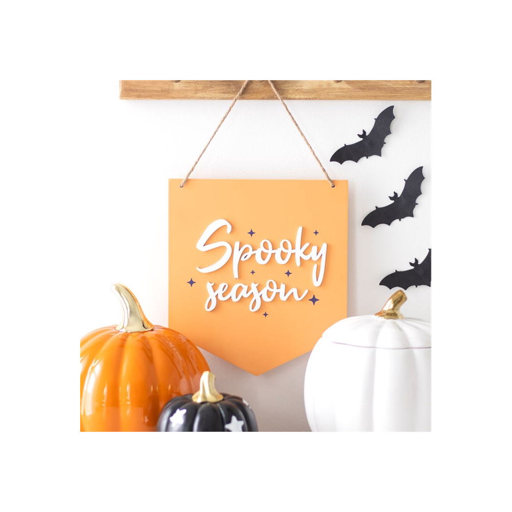 Orange Spooky Season Halloween Wooden Hanging Sign